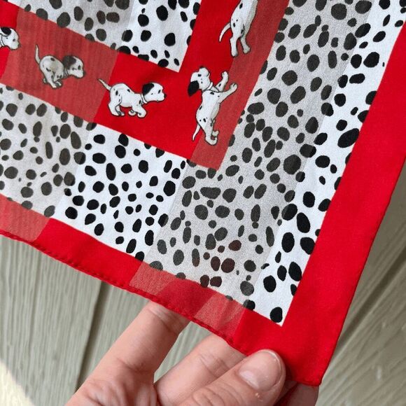 Vintage Disney 101 Dalmatians Puppy Scarf Red Border 23" x 23" Polka Dot Print - Picture 4 of 7